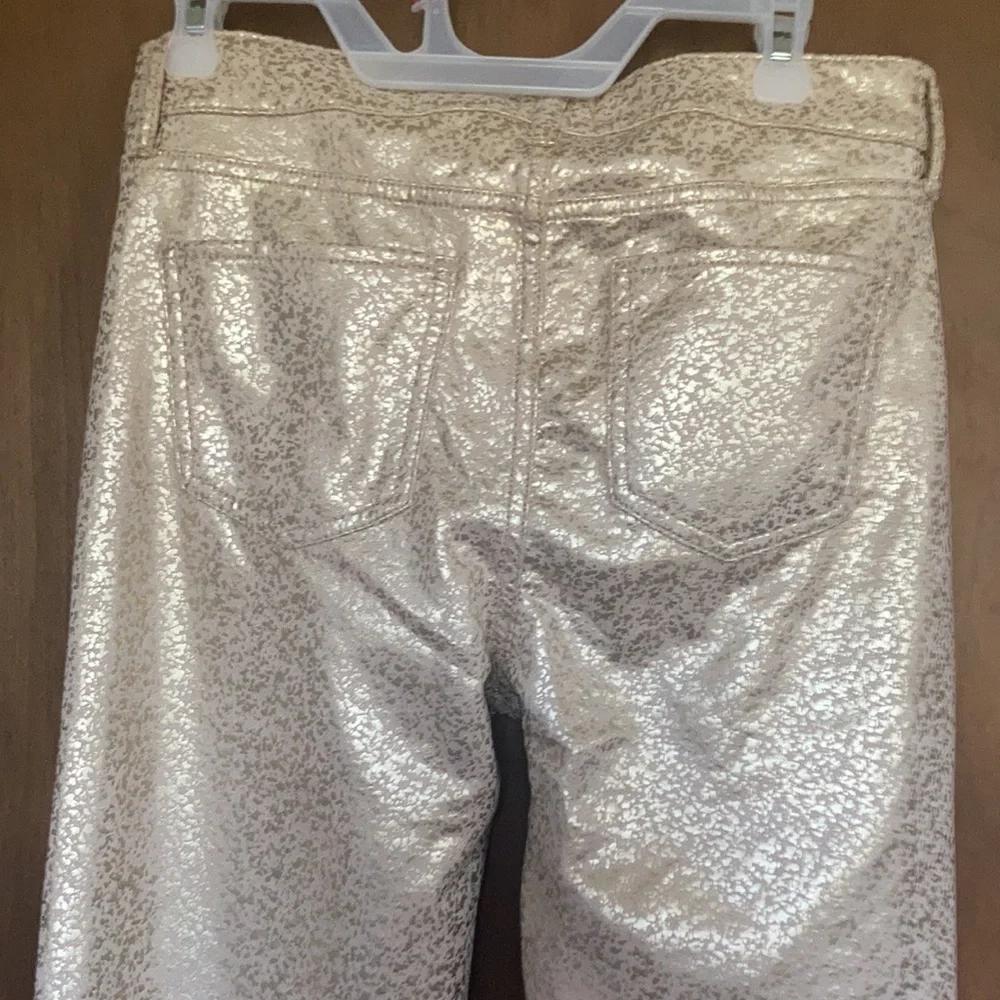 Relist2/20 Mid rise slim fit straight pant w metallic gold spatter print - Picture 13 of 16